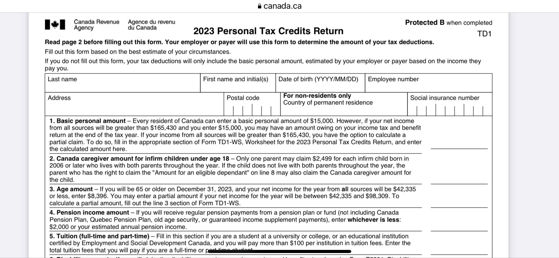 how do i fill out my td1 form